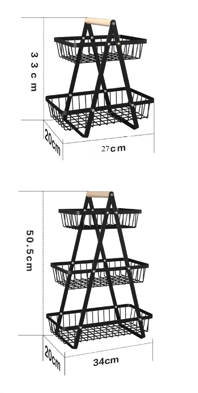 Nuovo portafrutta da banco a 2 o 3 ripiani, portatile, in ferro, per riporre frutta, pane e snack._voghion.com
