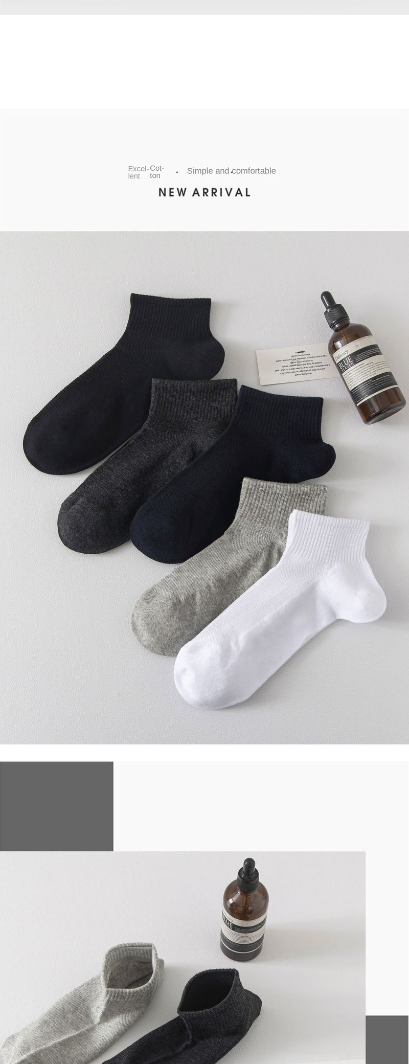Chaussettes en maille chaussettes pour hommes sports de printemps et d'été chaussettes courtes pour hommes bas haut couleur unie chaussettes en coton d'été noir et blanc chaussettes bateau_voghion.com
