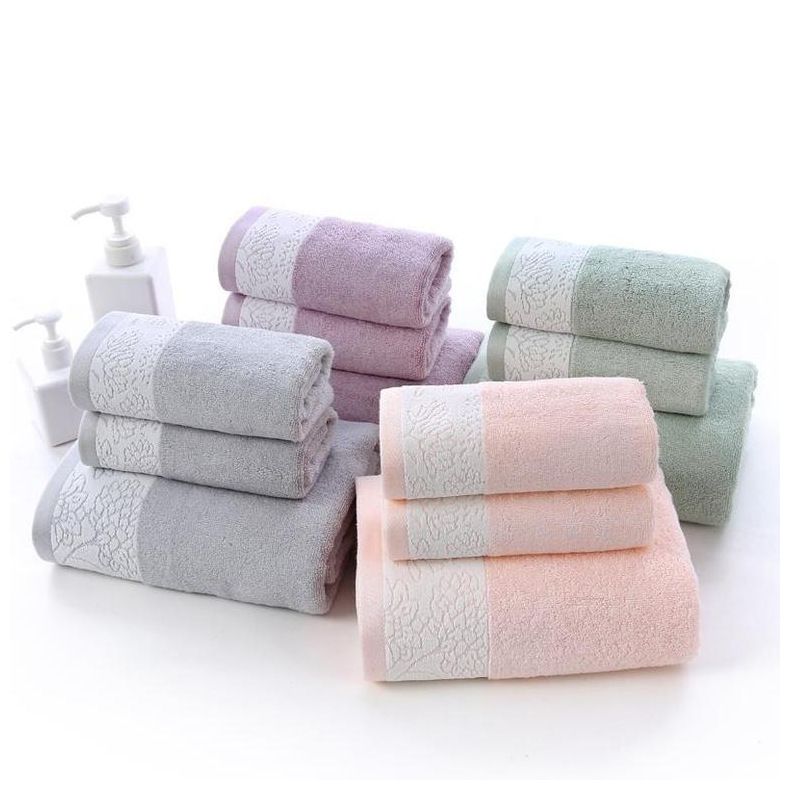 Bambuszellulose Color Gap Jacquard Handtuch für Erwachsene Badetuch-Set Gesichtswaschtuch Dreiteiliges Set_voghion.com