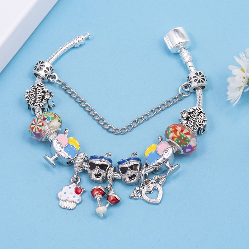 Charm-Armbänder Schmuckarmbänder Kinder-Charm Multi-Element-Perlenarmbänder Versilberte Schlangenknochenkette_voghion.com