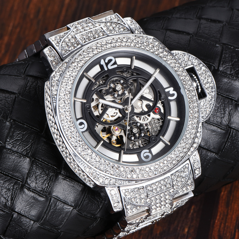 Montre mécanique automatique à grand cadran et fond creux lumineux pour homme_voghion.com