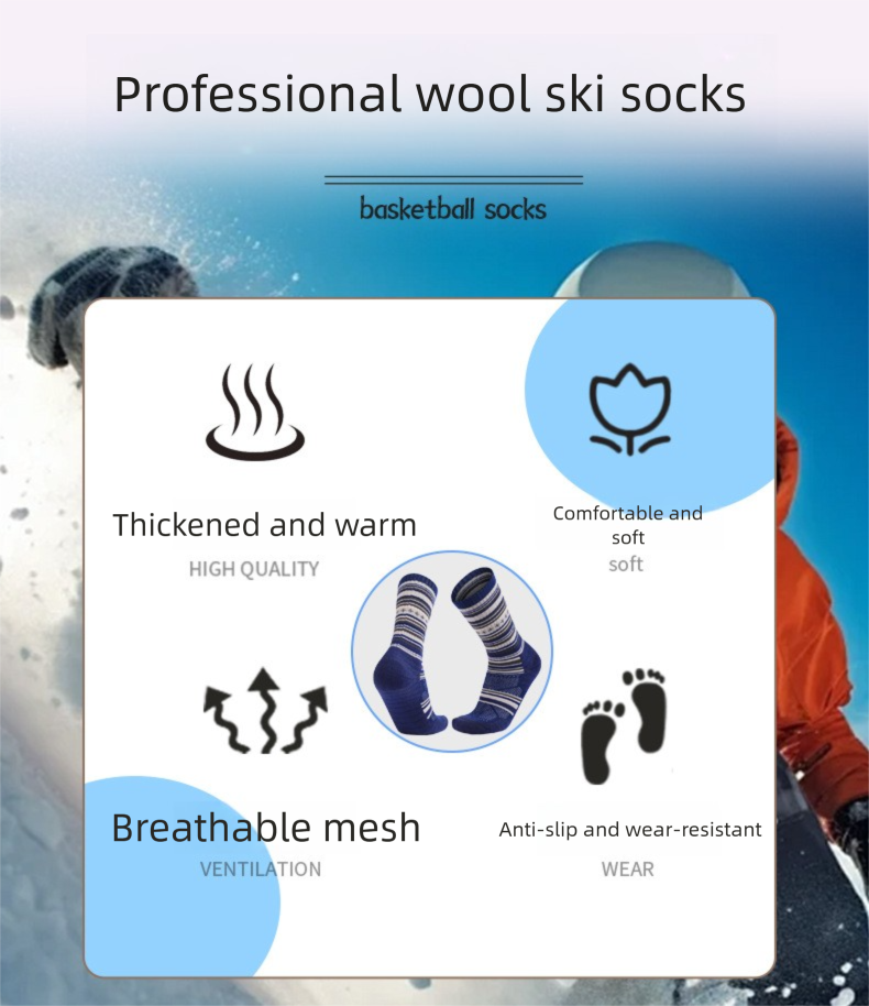 Meias de esqui/caminhada para adultos, acima do joelho, com sola grossa de toalha, ideais para atividades ao ar livre, caminhadas, esqui e atividades ao ar livre, respiráveis e absorventes de suor._voghion.com