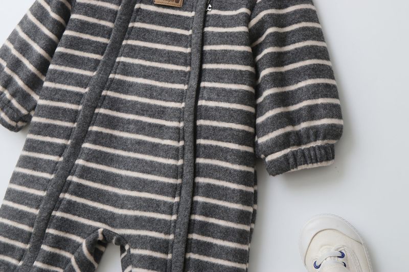 Mono para bebé Mother & Kids Premium con forro polar y capucha - Pelele para recién nacido de invierno y otoño (rayas/gris/negro) para niños de 0 a 12 meses_voghion.com