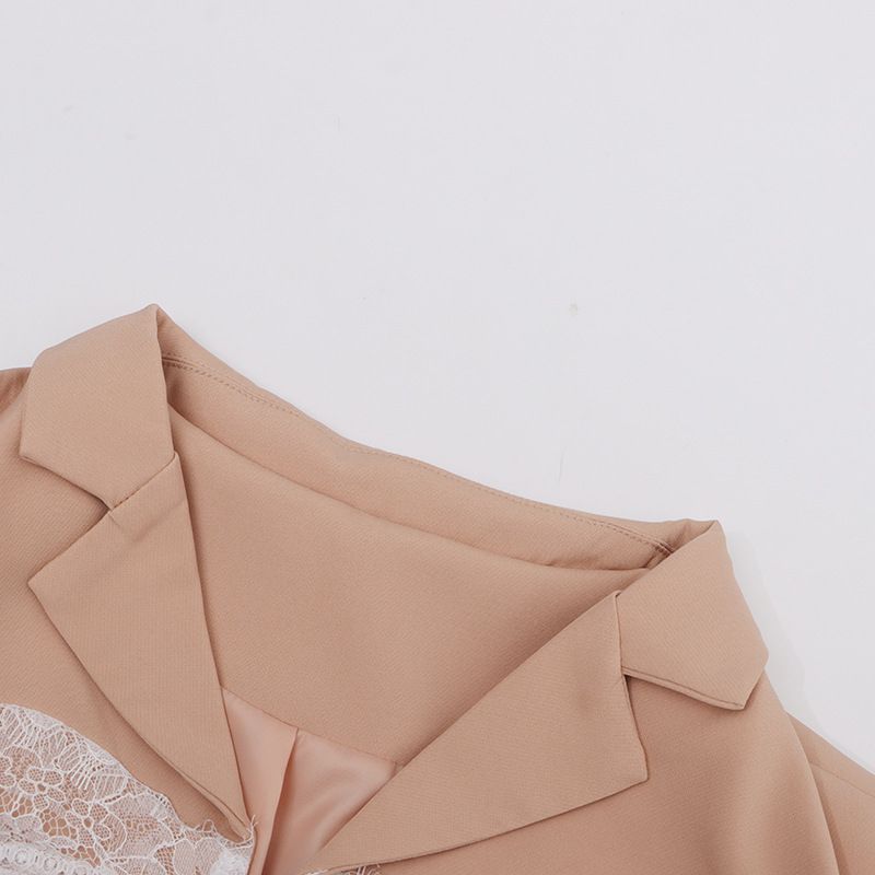 Celebrity High Grade Lace Stitching Fishbone Waist Top 2025 Summer New V Neck Long Sleeved Tinta Unita Jacket For Women_voghion.com