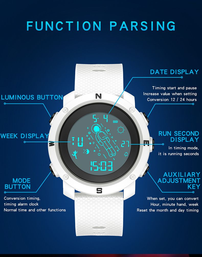 Orologio sportivo digitale a tema astronauta con retroilluminazione, impermeabile, sveglia e cronometro: elegante e funzionale per studenti_voghion.com