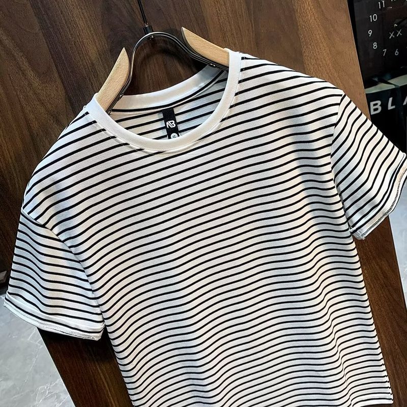 Men's Clothing color ice silk short sleeved T shirt for men in summer, high end fashion and versatile round neck casual bottoming shirt for men_voghion.com