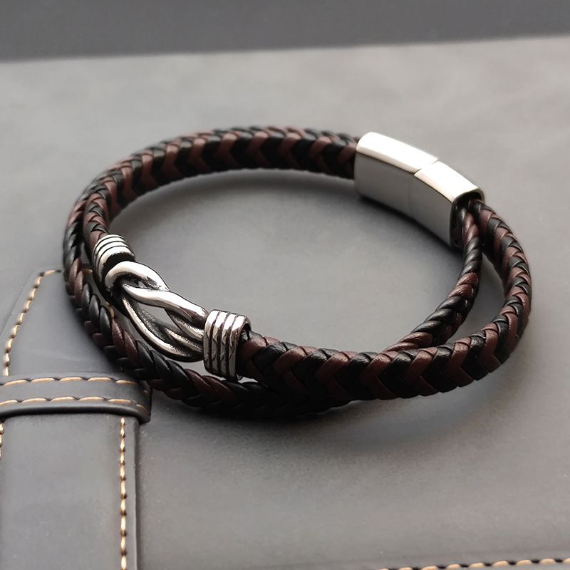 Nuovo braccialetto da uomo in pelle stile hip-hop con chiusura magnetica in acciaio inossidabile e stile street fashion_voghion.com