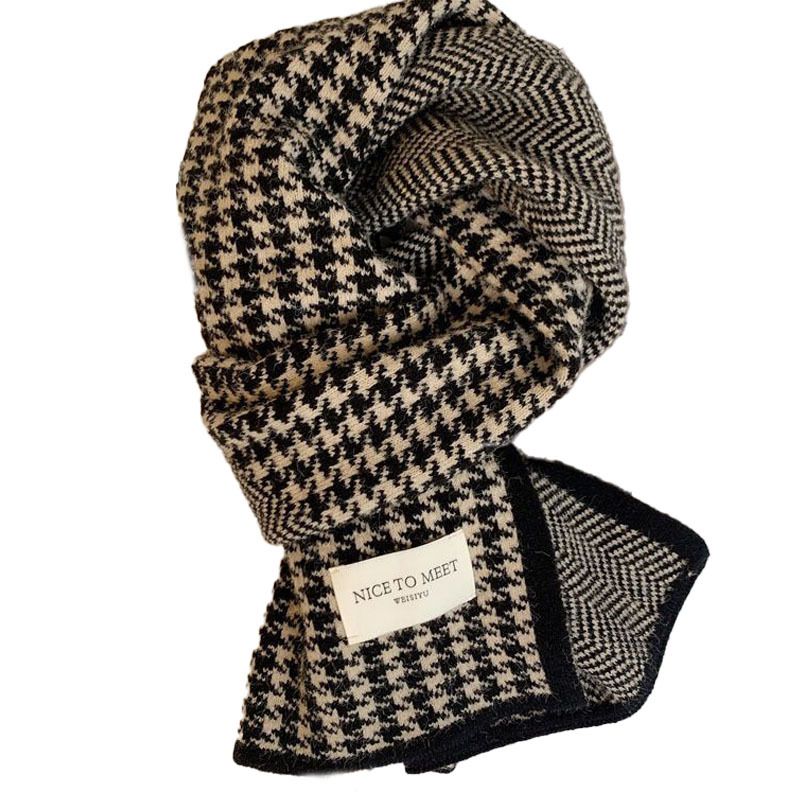 Écharpe pied-de-poule pour femme, version coréenne d'hiver, polyvalente, tricotée, chaude, pour couple d'étudiants, 2025_voghion.com