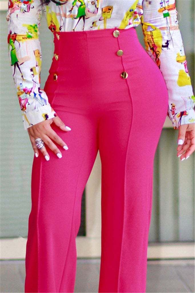 Pantaloni casual da donna Abbigliamento Pantaloni tinta unita con bottoni Pantaloni boot-cut_voghion.com