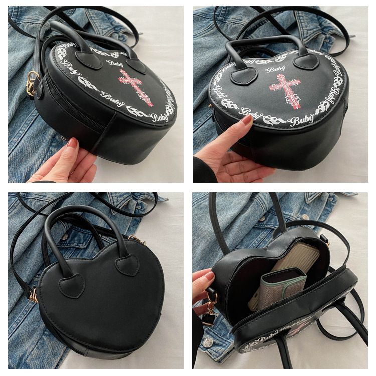 Borsa da donna personalizzata Rivet Punk Dark 2024 Nuova borsa a forma di cuore, borsa a tracolla incrociata, borsa a tracolla per donna_voghion.com