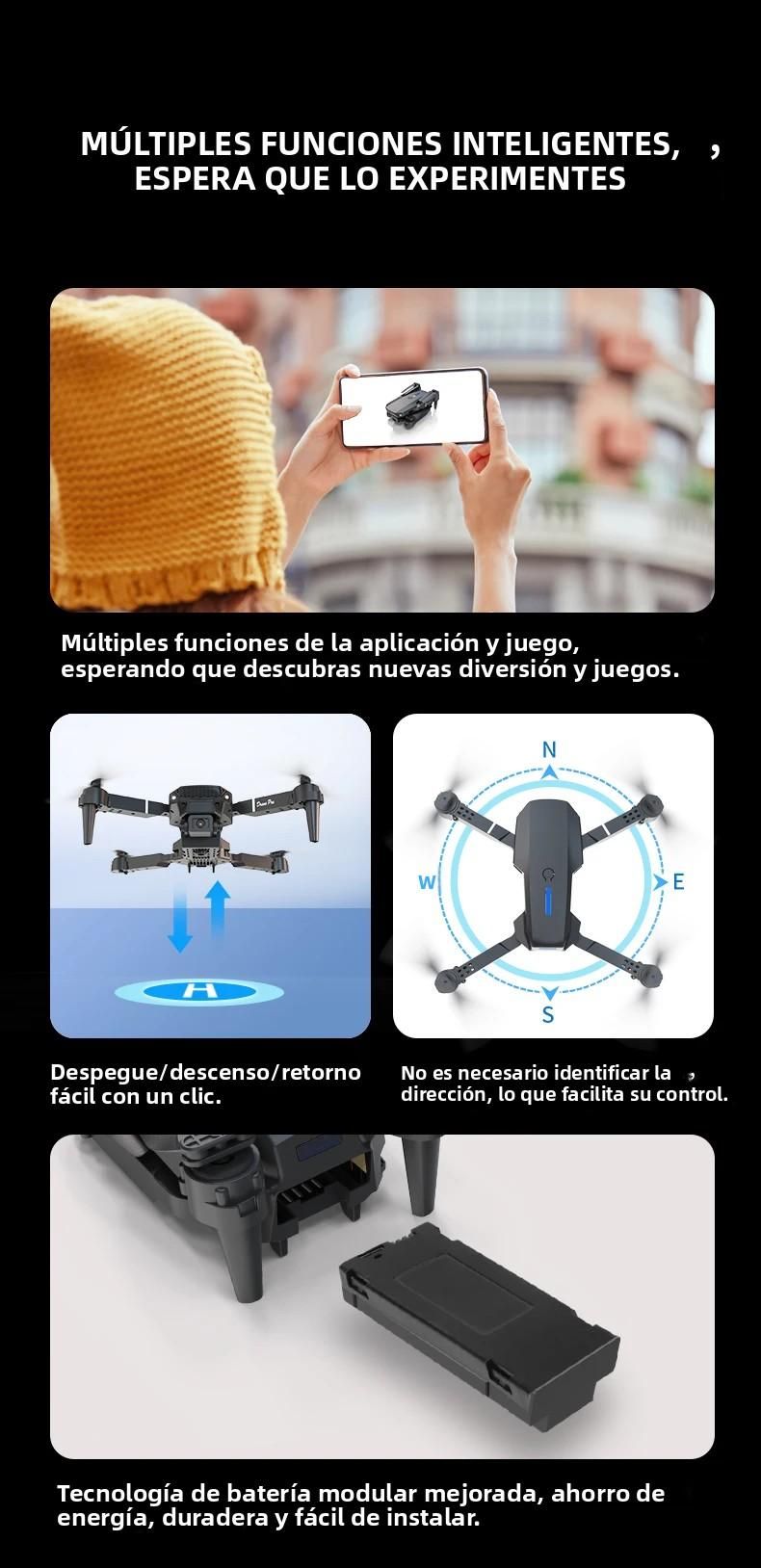 Drone professionale E88 Pro con telecamera HD 8K pieghevole e controllo FPV WiFi, elicottero RC per bambini con mantenimento dell'altitudine_voghion.com