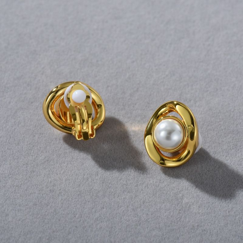 Gioielli da donna - Eleganti orecchini in ottone con perle cave irregolari placcati in oro 18 carati, design minimalista con clip, semplici orecchini a clip con perle da indossare tutti i giorni_voghion.com
