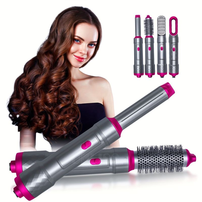 5-in-1 Hot Air Styling Brush Set – Multi-Functional Hair Dryer, Curler, Straightener, And Volumizer, Gifts For Women_voghion.com