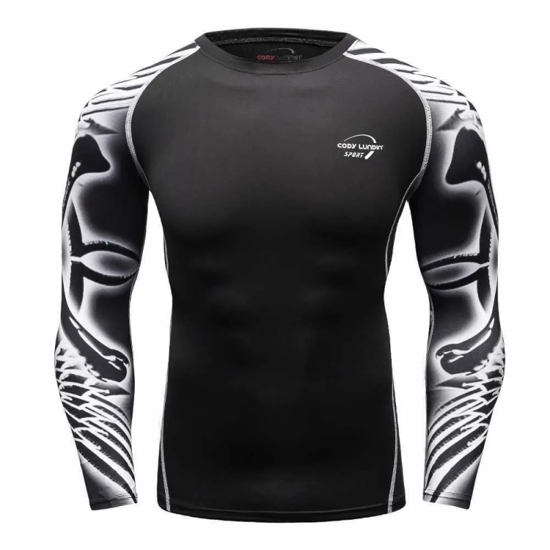 T-shirt da uomo MMA Compressione Rashguard Fiess Maniche lunghe Strato base Pelle attillata Sollevamento pesi Uomo Palestra Corsa_voghion.com