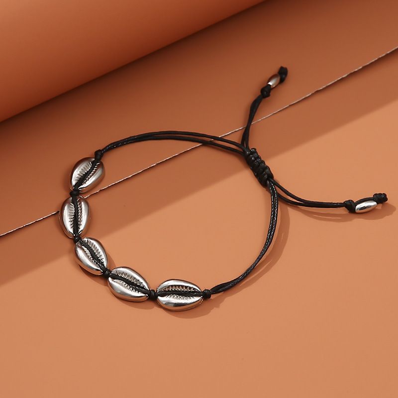 Bohemian hand woven rope 5 shell anklet beach foot ornaments_voghion.com