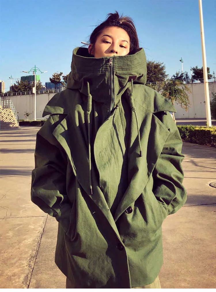 Men's Trench Coats Mauroicardi Spring Autumn Oversized Cool Black Green Khaki Windproof Windbreaker Men Hood Long Sleeve_voghion.com