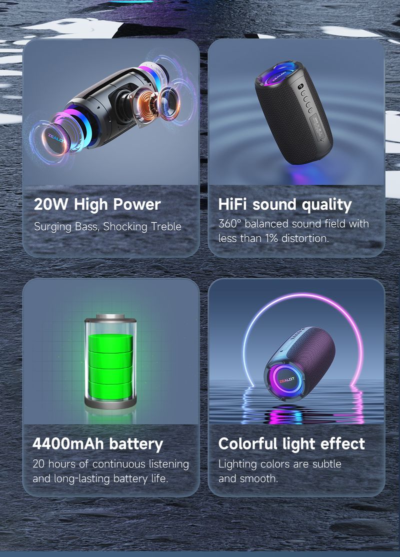 ZEALOT S61 Bluetooth Speaker Wireless Subwoofer TWS Heavy Bass Stereo Portable Support Micro SD Card AUX USB Flash Disk_voghion.com