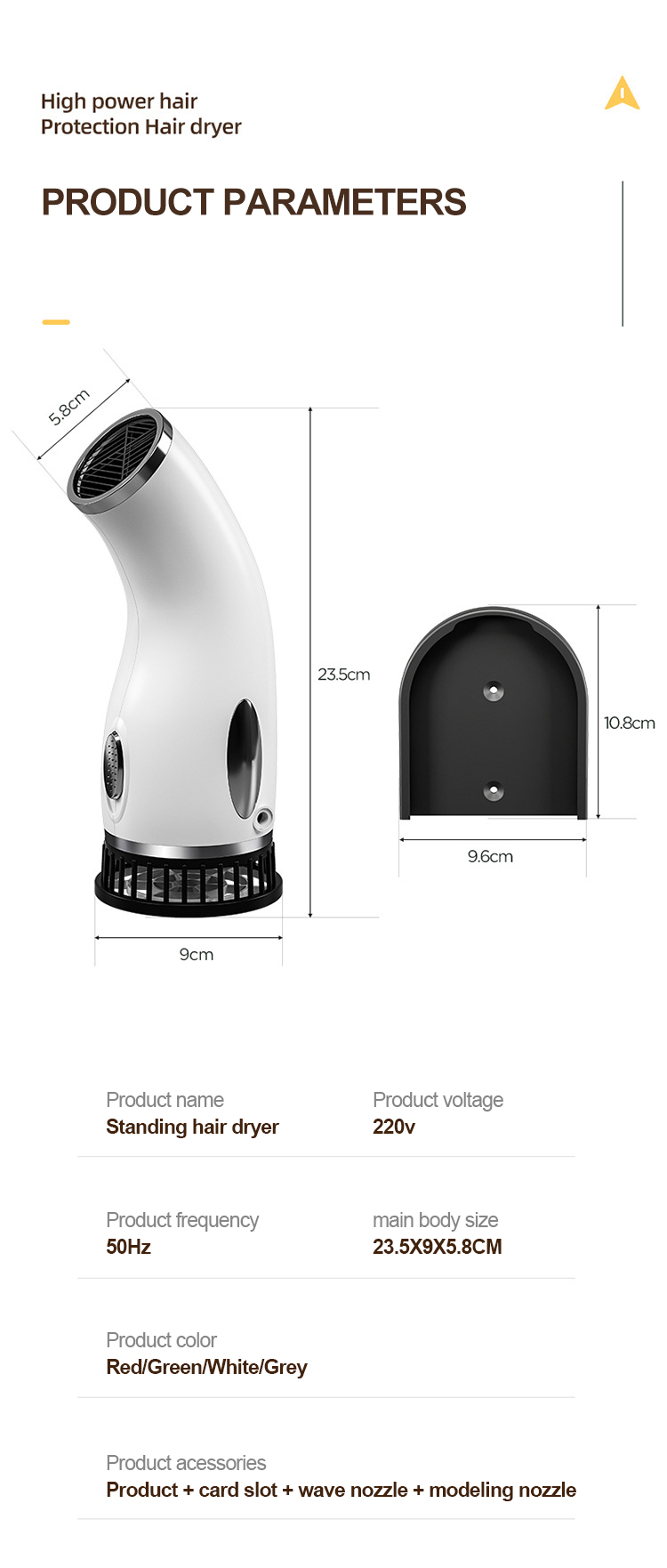 Nuovo stand-up desktop appeso a parete 1200 W forte potenza asciuga rapidamente salone di ioni negativi asciugacapelli senza maniglia_voghion.com