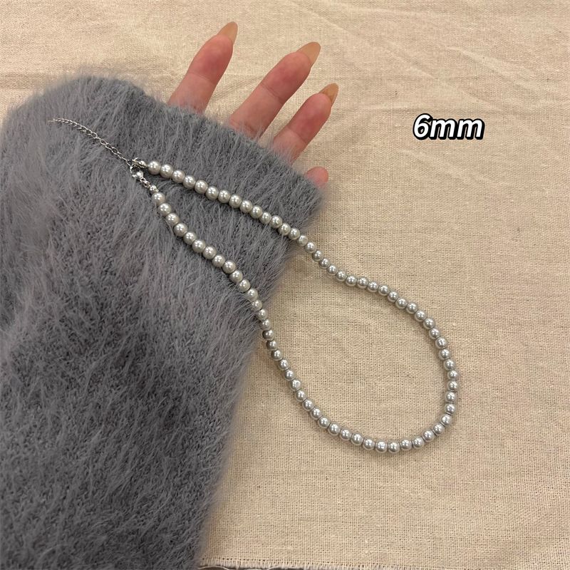Round Silver Grey Pearl Ne, Shi Jia Quality Women's Collar Chain, Versatile Light Luxury Maillard Sweater Chain_voghion.com