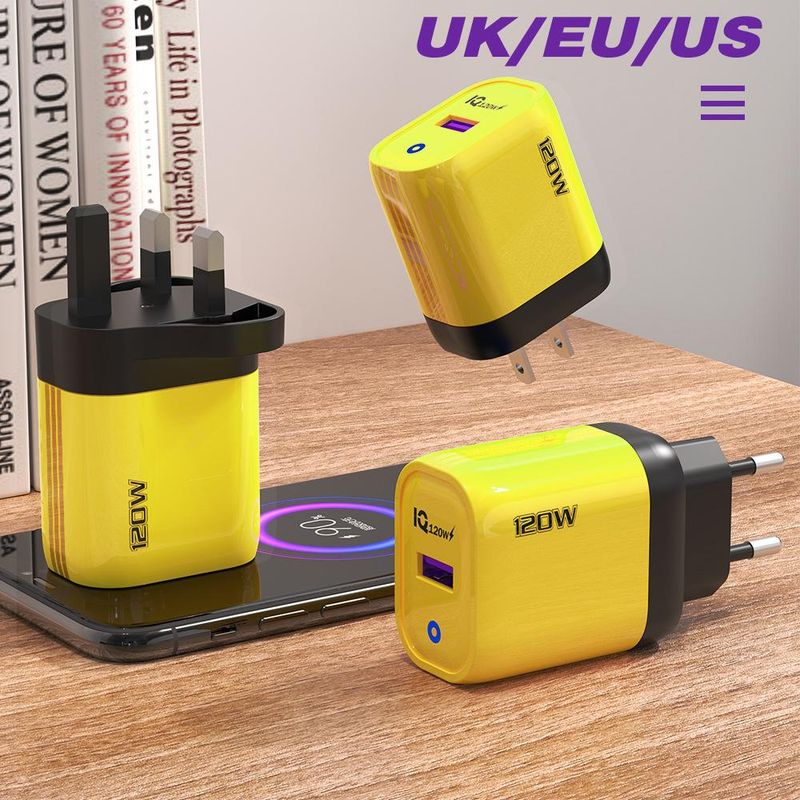 120W Charger Europe, America, Britain, Full Protocol Fast Charging Single USB Port Mobile Phone Charger Amber._voghion.com