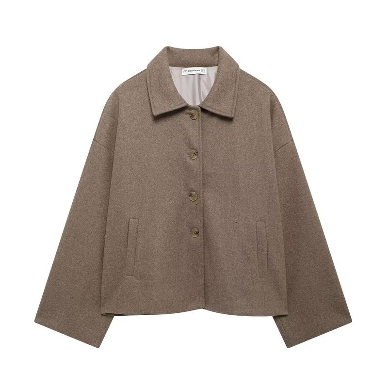 2024 Autumn New Women's Loose Casual Turn-Down Collar Long Sleeve Single-Breasted Woolen Jacket Coat_voghion.com