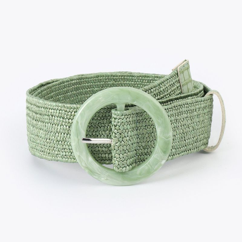 Cintura forestale, fibbia rotonda da donna elastica in erba PP, cintura da donna in stile bohémien larga 5 cm_voghion.com
