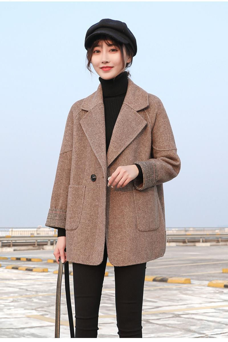 Fashionable herringbone pattern woolen coat 2023 autumn/winter new suit women's slimming short style popular versatile cape fabric_voghion.com