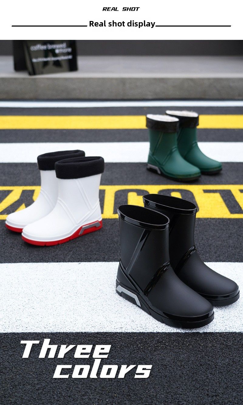 Modische flache Herren-Regenschuhe, mittlere Röhre, rutschfest, wasserdicht, Angelschuhe, Baustellen-/Küchen-Wasserschuhe für Herren_voghion.com