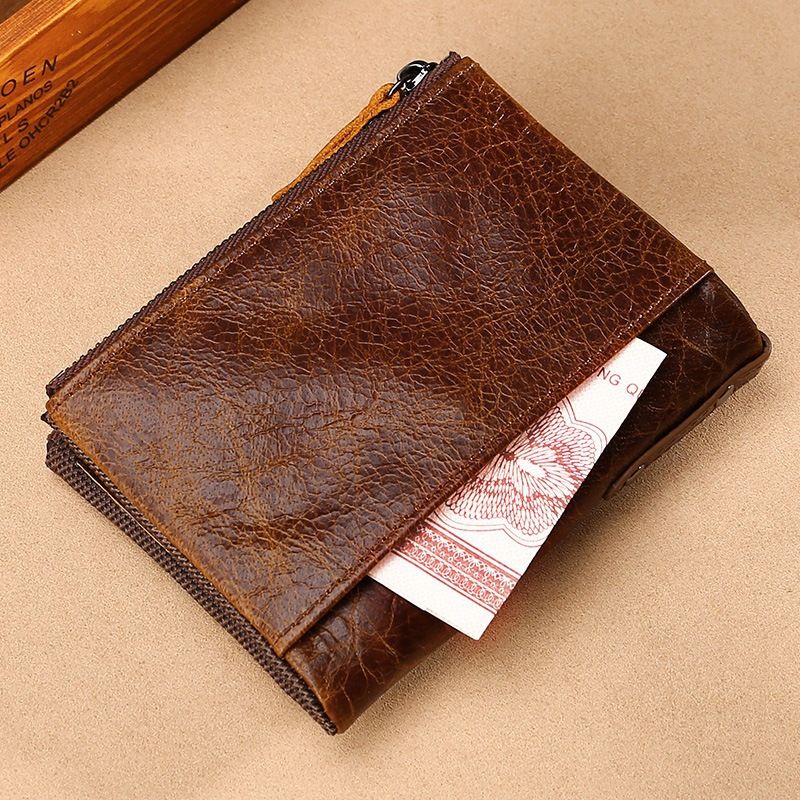 Monedero de piel de vacuno cepillada con doble cremallera y antirrobo RFID para hombre_voghion.com