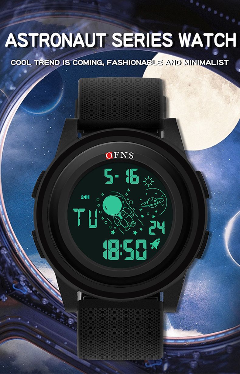 Digital Sports Watch With Astronaut Design – 50M Waterproof, LED Backlight, Countdown Timer & Dual Time – Lightweight TPU Strap_voghion.com