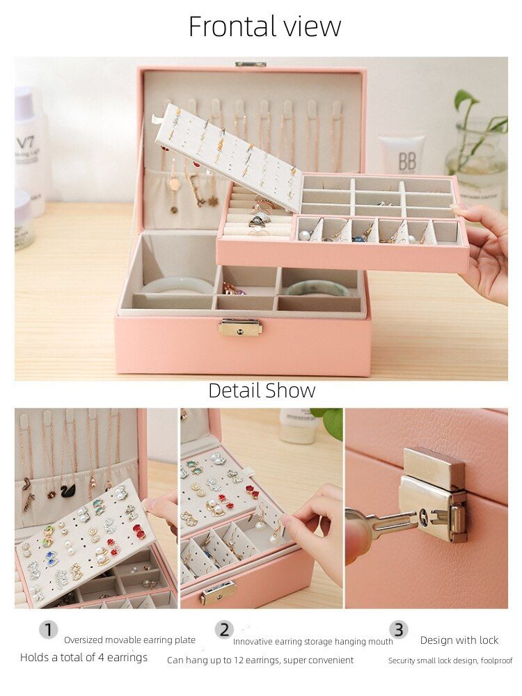 Aurora Atelier 1pcs Double Layer Storage Box For Men And Women Large Capacity Leather Jewelry Box Hardware Latch Travel Portable Flip Lid Palm_voghion.com