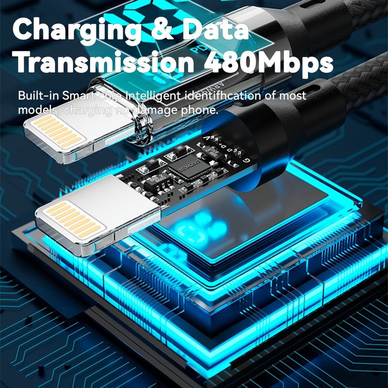 PD 27 Fast Charge Cable LCD Display Transparent Shell Data Transfer, USB A Type-C To Lightning Cord For IPhone 14 Pro_voghion.com