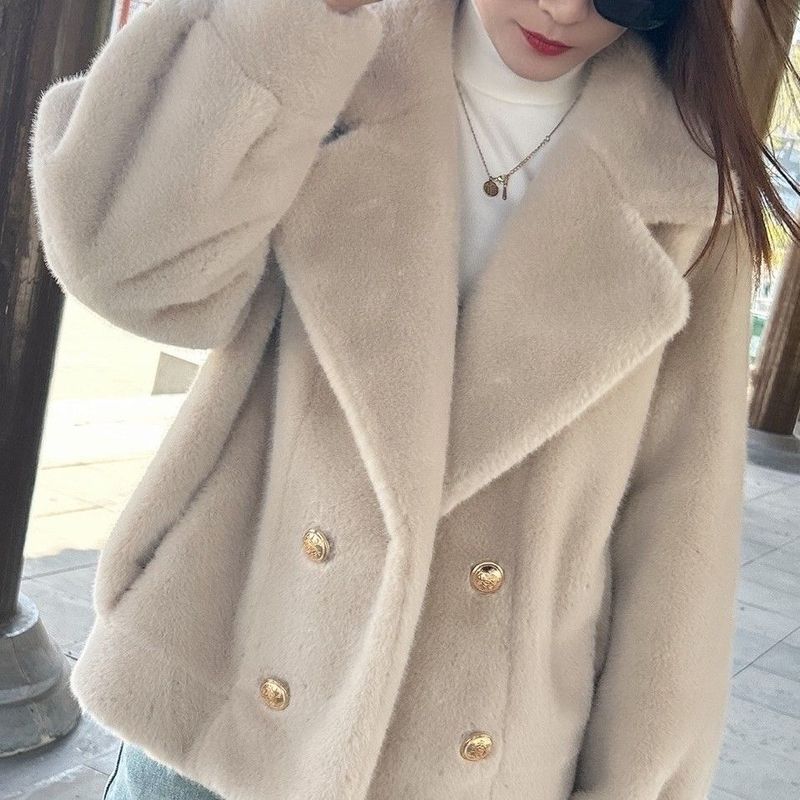 Women's Clothing Luxury Faux Mink Fur Coat - Women's Winter Short Jacket With Notched Collar, Plush Fleece Lining, Elegant & Warm Outerwear_voghion.com