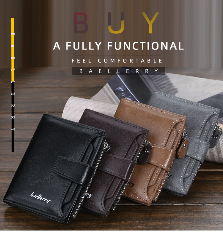 Baellerry Wallet Ανδρικό απλό κοντό πορτοφόλι Υψηλής ποιότητας κάθετη τσάντα ταυτότητας πολλαπλών καρτών Πορτοφόλι με φερμουάρ για κέρματα_voghion.com