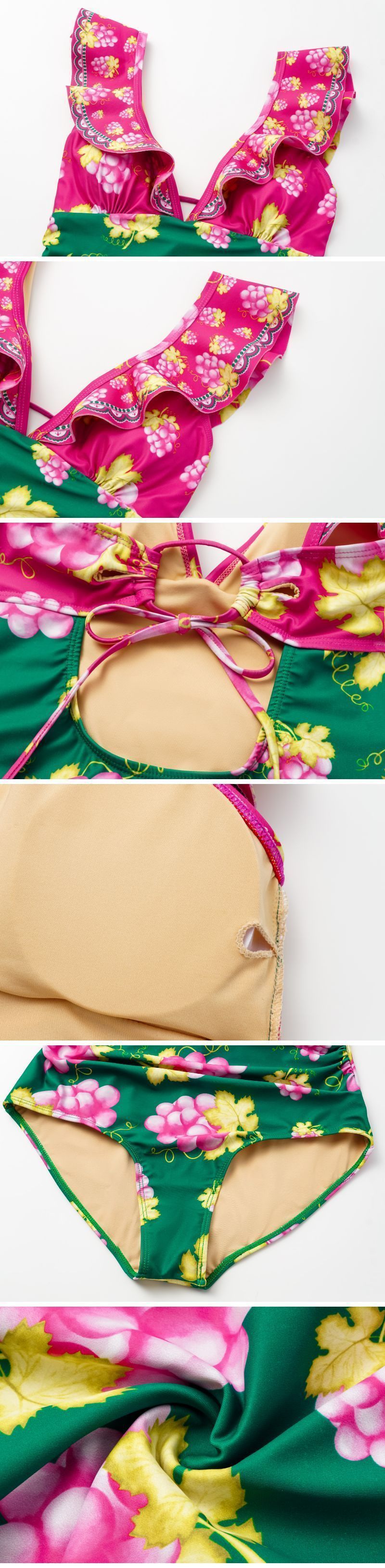 Conjunto de traje de baño de una pieza con estilo para vacaciones en la playa para mujer_voghion.com