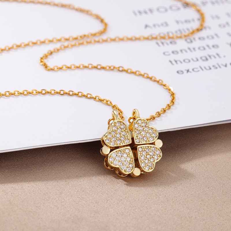 2025 Nuovi arrivi Collana con ciondolo a forma di cuore a quadrifoglio magnetico per donna Catene lunghe in acciaio inossidabile Collane Gioielli estetici fortunati_voghion.com
