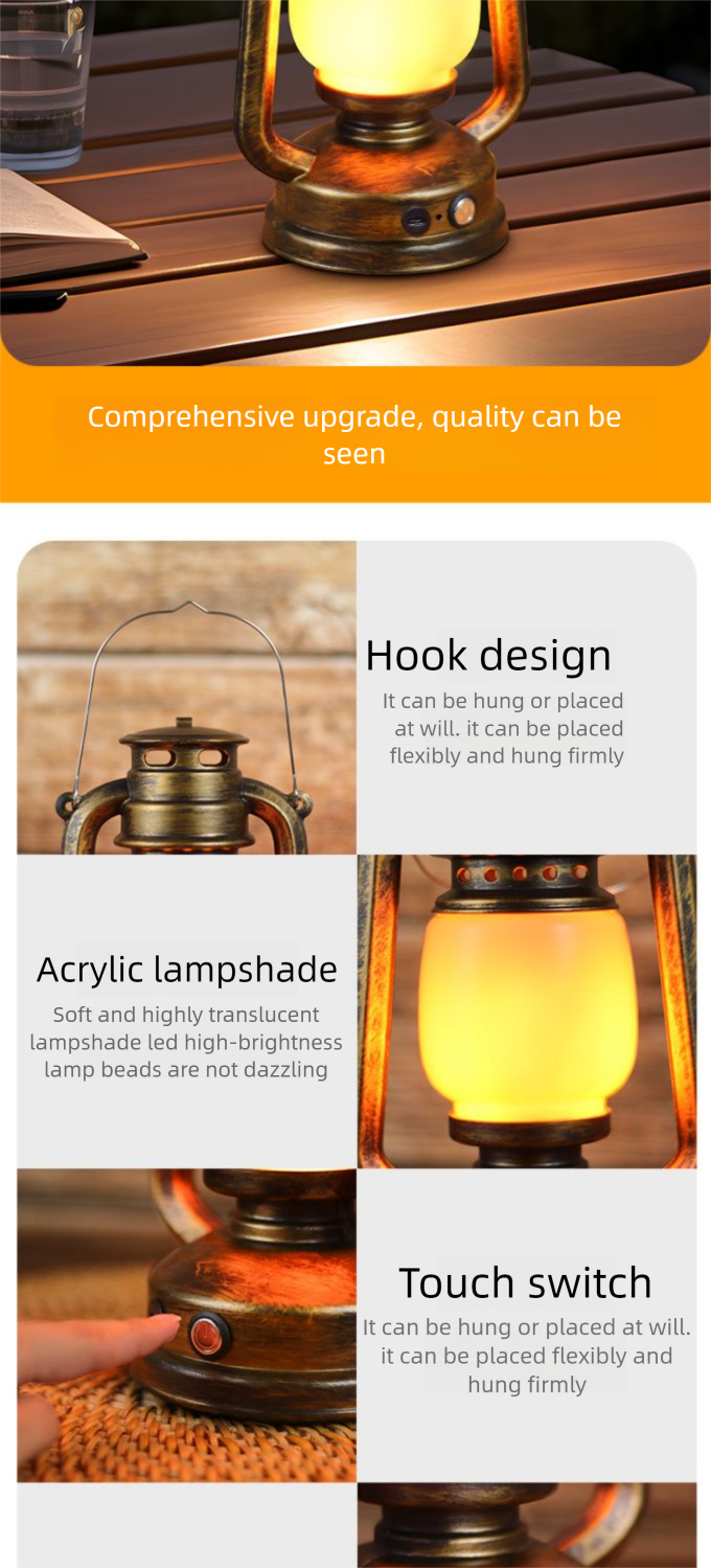 LED Rechargeable Bar Creative Qingba Decorative Table Iron Art Outdoor Camping Kerosene Lamp Lantern_voghion.com
