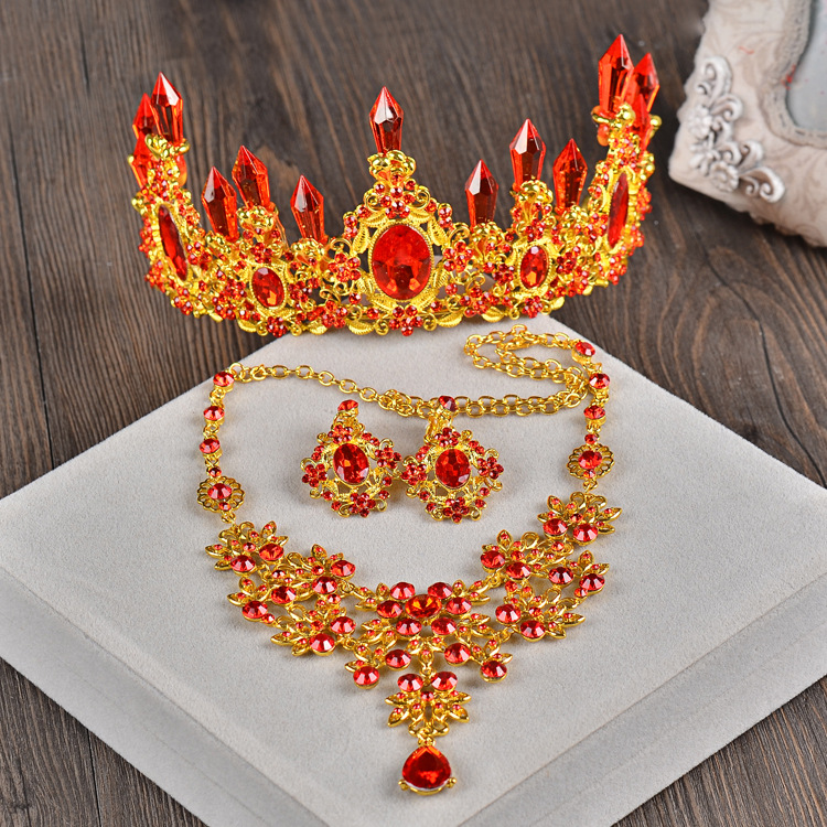 Brud koreansk lila kristallpelare stor krona tiara set bröllop drottning håraccessoarer barock krona_voghion.com