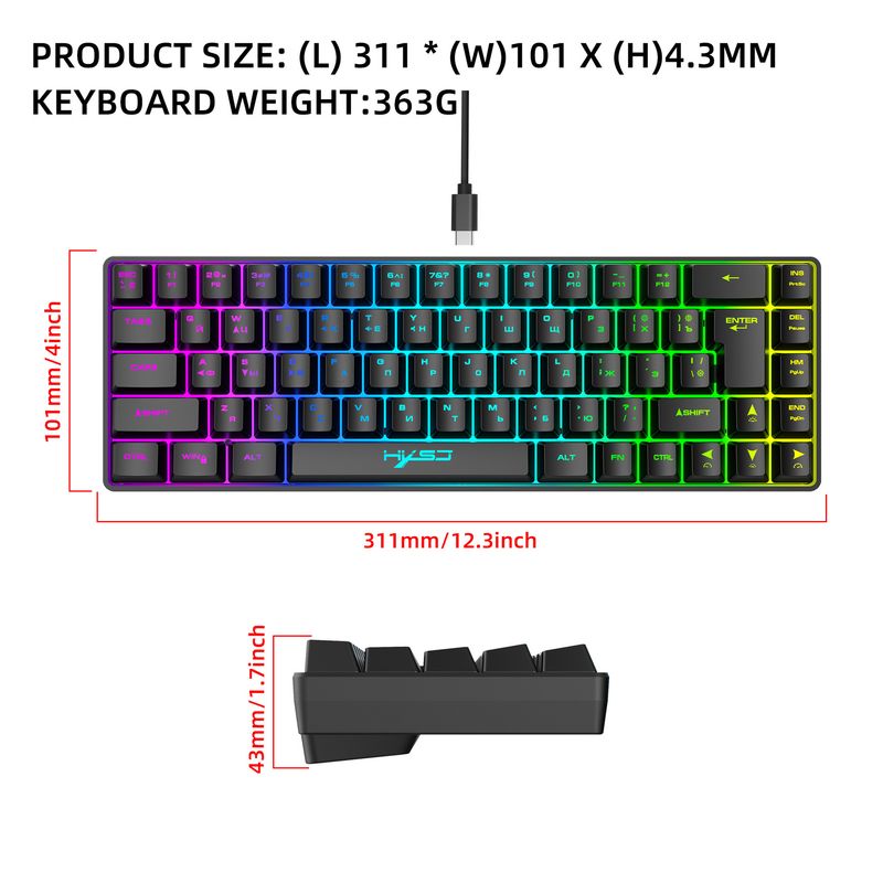 Russian 68 Keys Wired Thin Film Keyboard RGB Backlight Suitable For Gaming Office Ergonomic Design Cross Border Spot_voghion.com