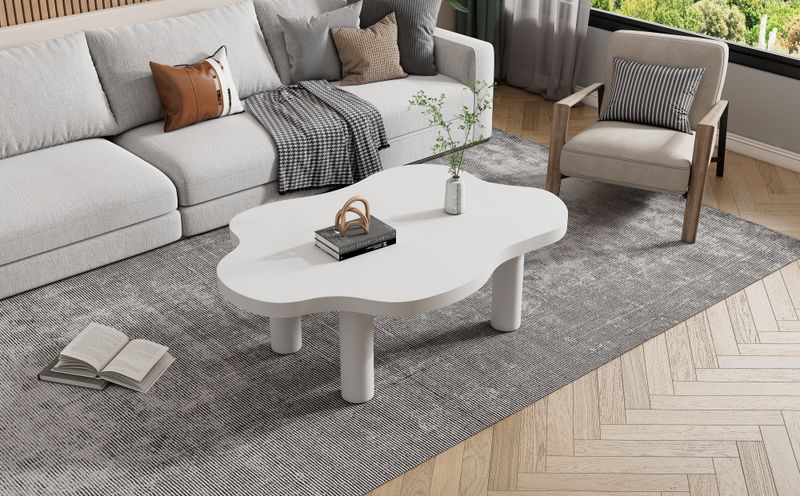 Wolken-Couchetisch, Table basse blanche moderne pour le salon, table d'appoint d'intérieur de dessin animé irrégulier, Beistelltisch à 3 pieds (blanc)_voghion.com