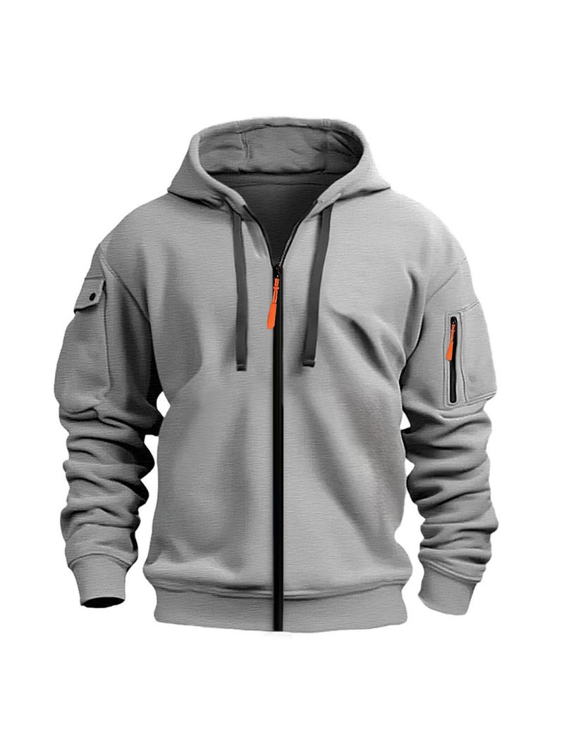 Spring And Autumn Men's Sweatshirt Hoodie Zipper Multi Pocket Embroidered Badge Cardigan Sports Leisure Sweatshirt_voghion.com