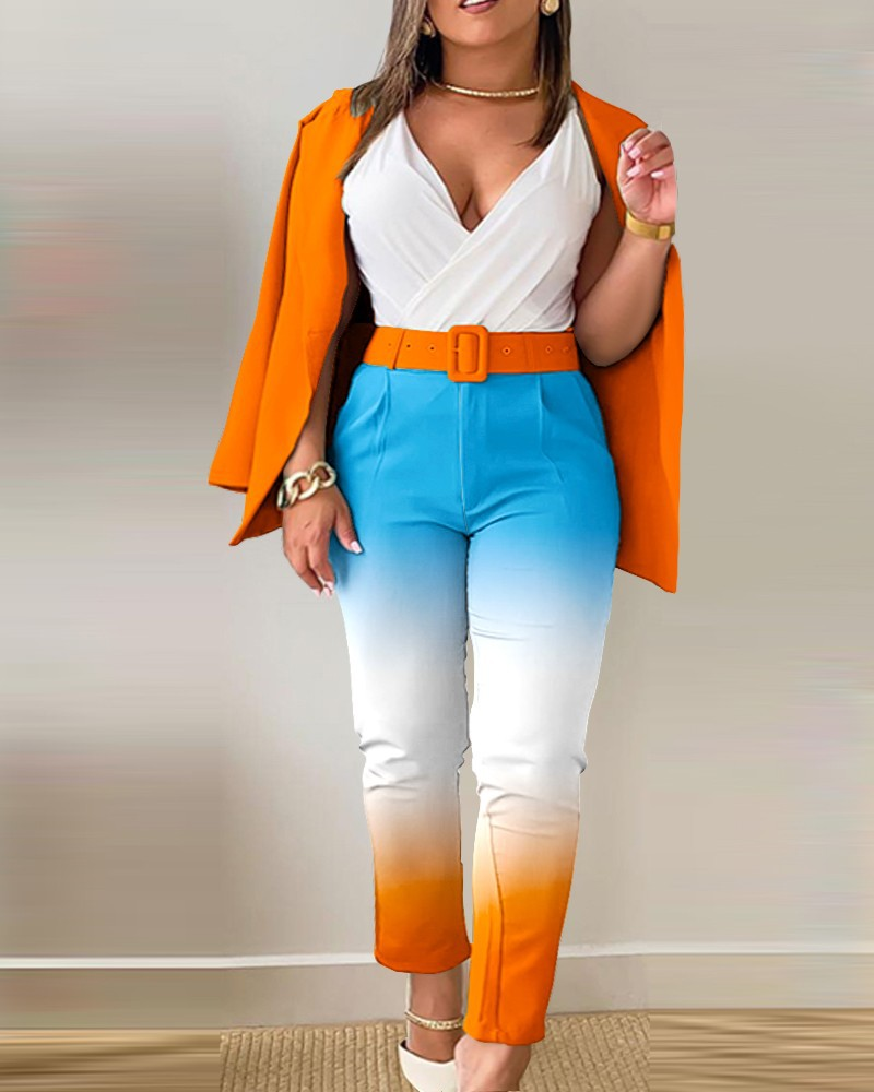 Women's trouser suit with belt_voghion.com