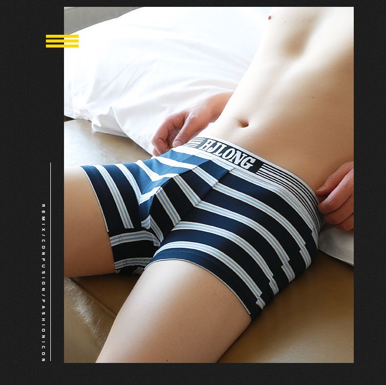 Men's Underwear Striped Cotton Middle Waist Trendy Men Explosive Style Men's Breathable Boxer Pants_voghion.com