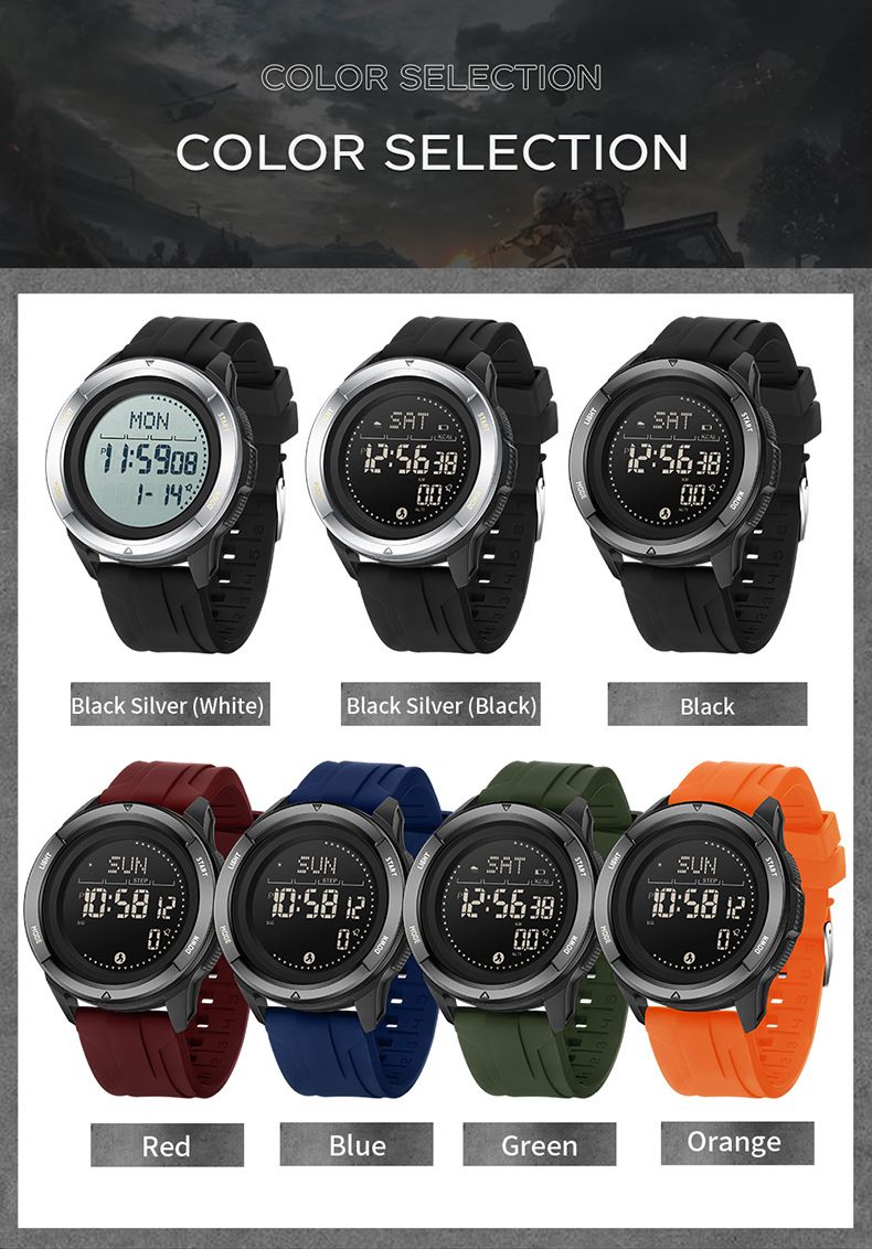 Digitale Sportuhr für Herren und Damen mit Kompass, Metronom, Schrittzähler, doppelter Zeitzone, Nachtlicht, wasserdicht bis 50 m, Silikonarmband_voghion.com
