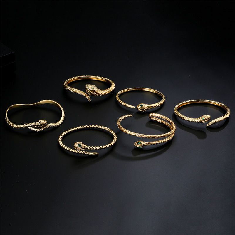 Bracciale aperto in rame placcato oro, stile bohémien, a forma di serpente intrecciato, geometrico, regalo per donna_voghion.com
