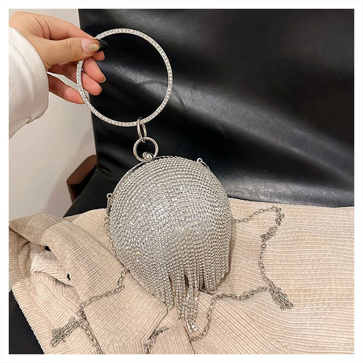 Robe de soirée métallique à motif de roses sphériques et diamants pour femme, petit sac à main de style défilé_voghion.com