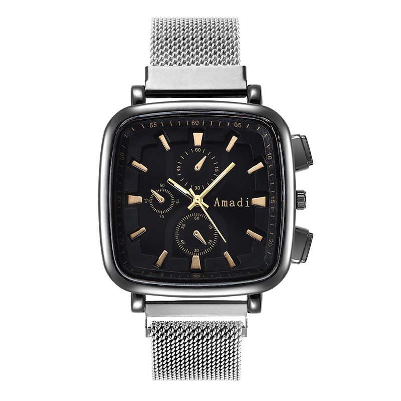 Orologio da donna Orologio quadrato Orologio a tre occhi Lega a maglie con moda Orologio casual Orologio da donna alla moda per studenti_voghion.com