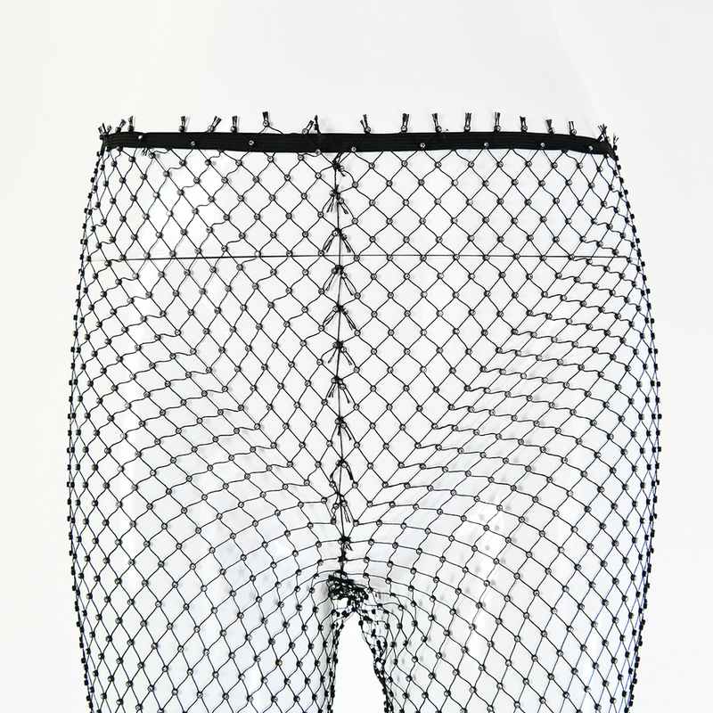 DIRTYLILY pantaloni da donna lucidi con diamanti di cristallo estate nuova moda scava fuori pantaloni a gamba larga a rete sexy trasparenti_voghion.com