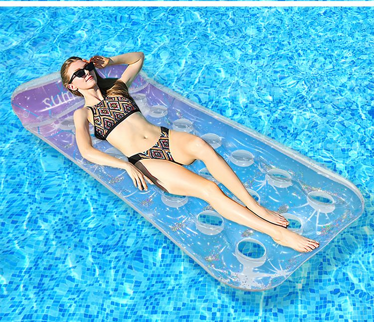 Shimmer Inflatable Lounge Chair - Ergonomic Backrest & Neck Support (Gradient PVC Floating Bed For Pool/Beach Sparkle Design With Ventilation Holes)_voghion.com
