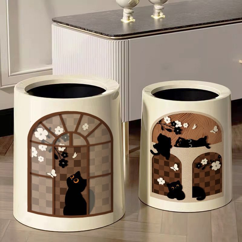 Chinese Style Cat Creative Household Large Capacity Living Room Kitchen Bathroom Trash Can Inner And Outer Double Bin_voghion.com
